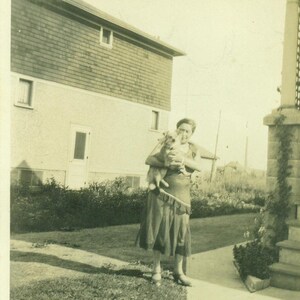 1920s Flapper Woman Holding Small Dog Outside 20s Vintage Photograph Black White Photo