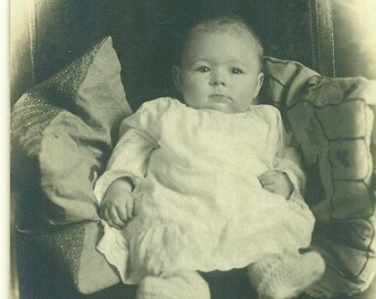 Shirley Mae Gowan Baby Girl 1910s RPPC Real Photo Postcard Photograph Black White