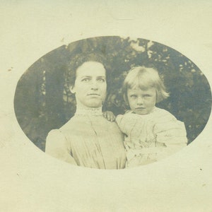 Florence and Esther Knouse Mother Daughter 1900s RPPC Real Photo Postcard Antique Photograph Black White Photo