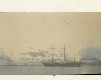Seward Alaska Whaling Ship in Harbor RPPC Real Photo Postcard Black White Photograph