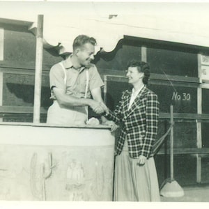 1930s Man Woman Shaking Hands At The Theater Cactus Desert 30s Vintage Photo Black White Photograph