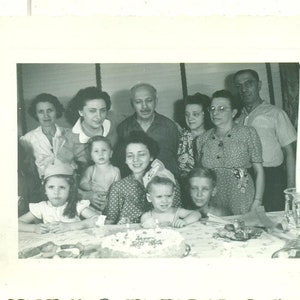 1944 Boys 2nd Birthday Party Hats Big Family Gathered Round 40s Photo Black White Photograph