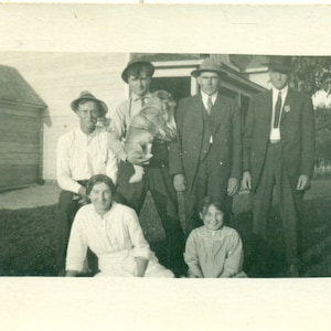 Mann, Familie, Hunde, Gruppe, Bild, Außerhalb, Antike, AZO RPPC, Echte Foto-Postkarte
