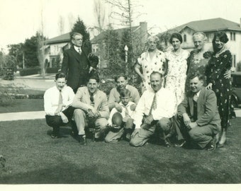 1940s Thanksgiving Boy Holding Football Family Group Outside 40s Photograph Black White Photo