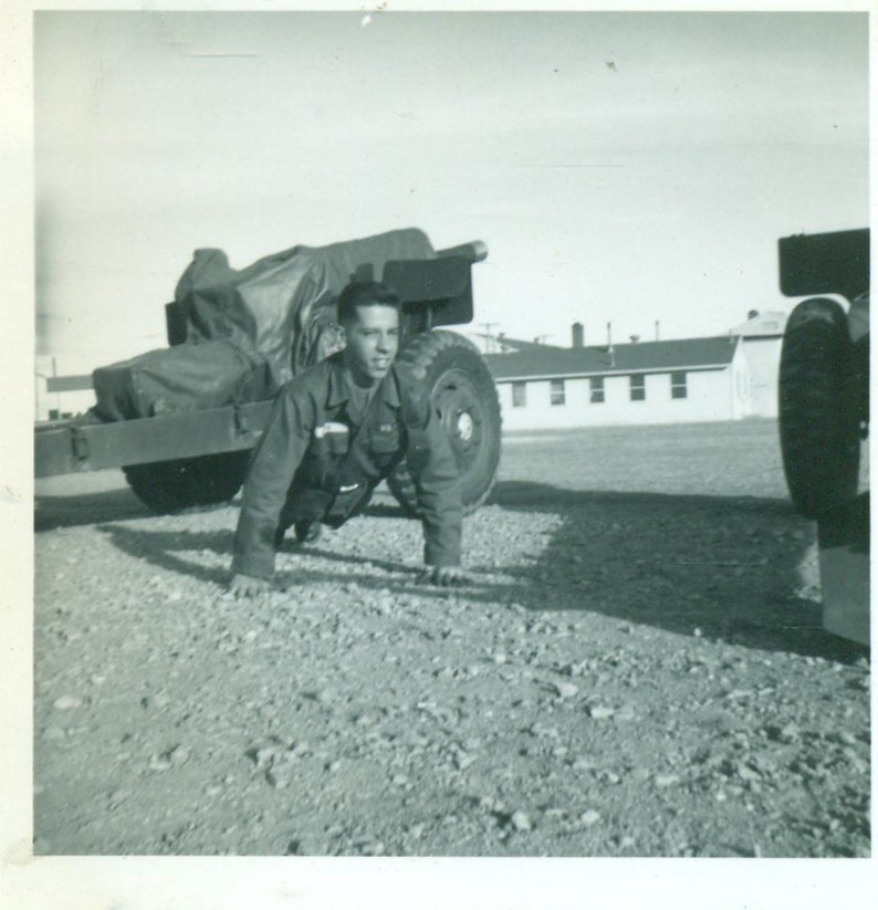 Push Ups Drop and Give Me 20 1960s Army Soldier Colorado Training Vietnam War Era Black and White Vintage Photo Photograph image 1