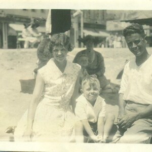 1930s Big Ear Father and Son at the Beach Summer Fun Mom 30s Vintage Photograph Black White Photo