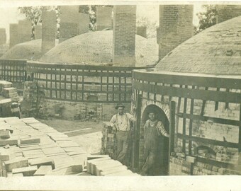 Clay Ziegelofen Fabrik Arbeiter Antike RPPC Echtfoto-Postkarte