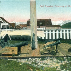1900 Unalaska Alaska Old Russian Cannons Aleutian Island Cartolina a colori antichi non spedita