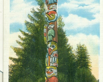 Raven Totem Pole Alaska Antique Color Postcard Unmailed