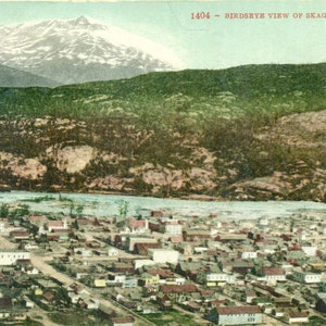 Birdseye View of Skagway Alaska Town Antique Color Postcard