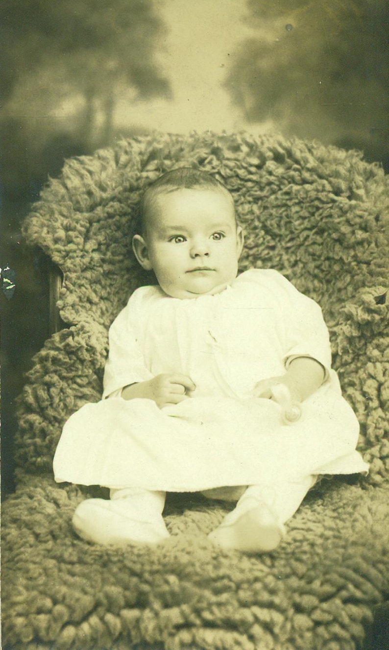 Showing off the New Baby Portrait RPPC Real Photo Postcard Antique Vintage Black White Photo Photograph image 1