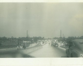 1940s Cars Driving on Highway Turnpike Toll Booth 40s Vintage Photograph Black White Photo