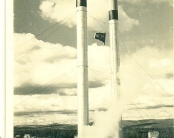 1944 Fairbanks Alaska WW2 Sky Twins Towers NC CO Flag Vintage RPPC Real Photo Postcard