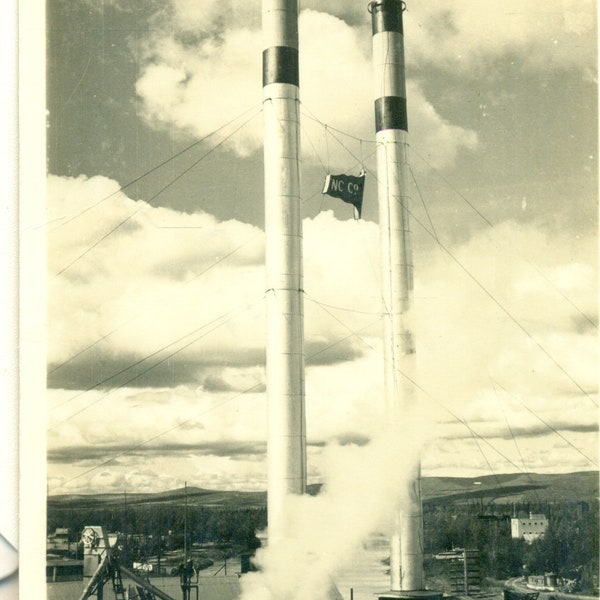 1944 Fairbanks Alaska WW2 Sky Twins Towers NC CO Flag Vintage RPPC Real Photo Postcard