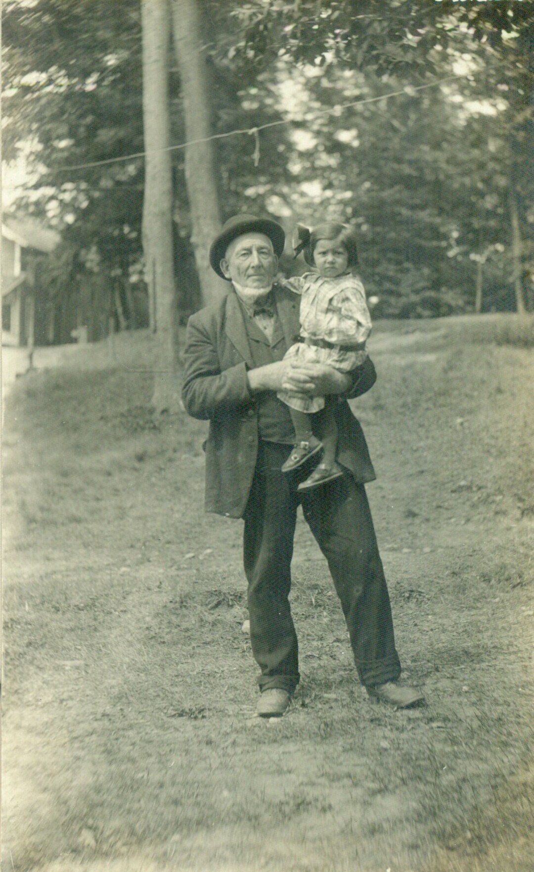 Irish Grandpa Holding Little Girl Grandaughter Outside Antique RPPC Real Photo Postcard