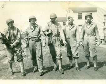 1930s Army Soldiers At Barracks Battle Uniforms Helmets Vintage Black White Photo Photograph