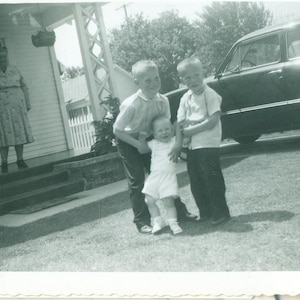1955 Blonde Brothers at Grandmas House Ron Jim Tom 50s Vintage Photograph Black White Photo