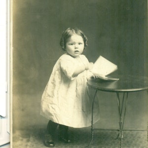 1915 Fostoria Ohio Toddler Girl Playing With Magazine Mailed Antique RPPC Real Photo Postcard