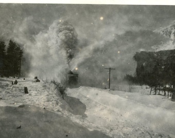 Seward Alaska Steam Engine Railroad Train Winter Snow Steam Cloud RPPC Real Photo Postcard Black White Photograph
