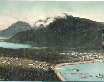 Haines Alaska Fort W.H. Seward Alaska Steam Ship Dock Antique Color Postcard Unmailed