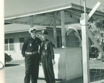 1945 WW2 Volunteer Firemen in Station Old Man Uniforms 1940s Vintage Photograph Black White Photo