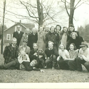 1930s Family Reunion Photo Baby Men Women Outside Winter 30s Vintage Photograph Black White Photo