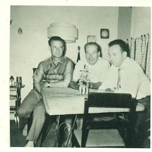 1950s Men Sitting Around The Kitchen Table 50s Vintage Photograph Black White Photo