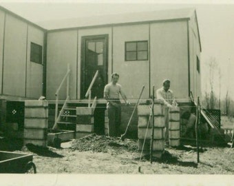 Men Working Home Improvement Construction Deck Porch Project Vintage Photo Photograph