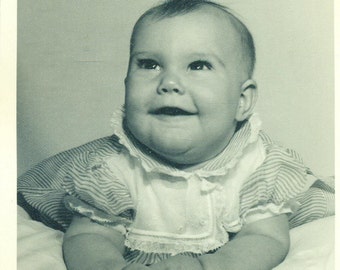 Happy Baby Smiles Studio Portrait 1940s 50s Picture Vintage Black White Photo Photograph