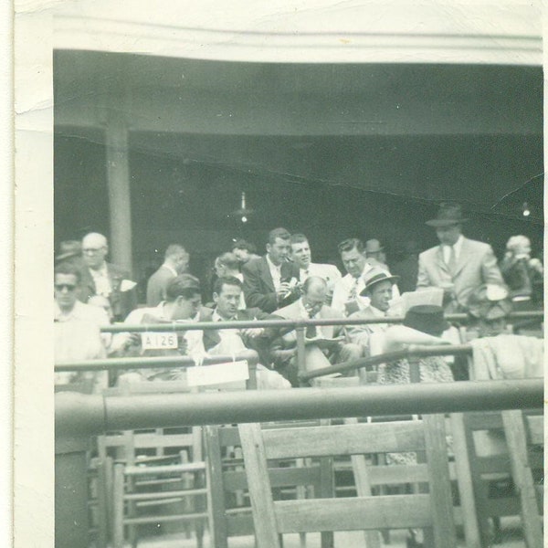 1930s Men Betting on The Horses Sitting At The Races Papers In Hand 30s Photo Black White Photograph