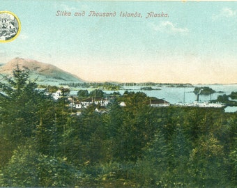 Sitka Alaska And Thousand Islands AK Vintage Color Postcard Unmailed