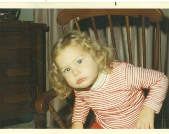 1971 Where Are You Girl Looking Around Camera Rocking Chair 70s Vintage Photograph Color Photo