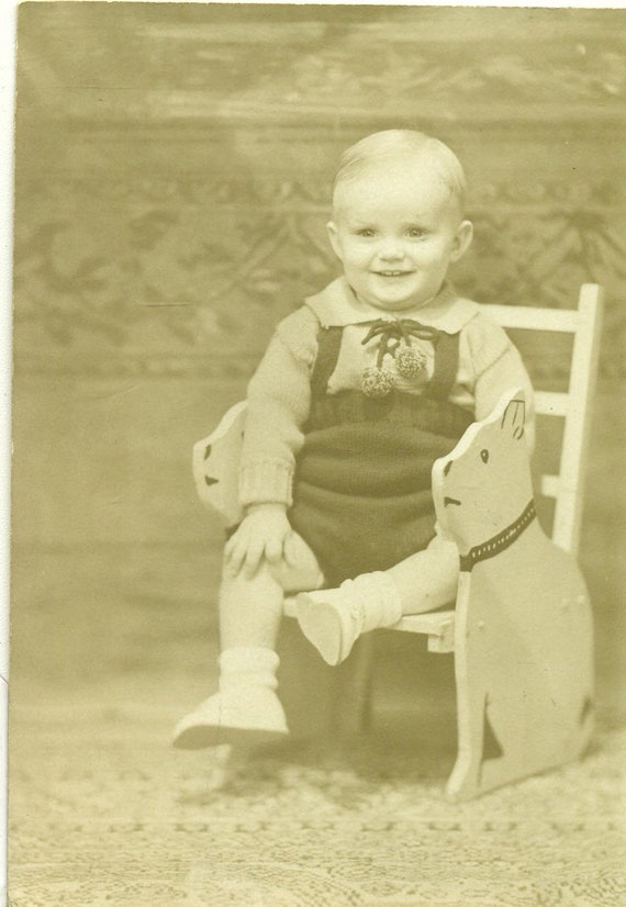 1930s Baby Sitting in Dog Sided Wood Chair Portrait Picture | Etsy