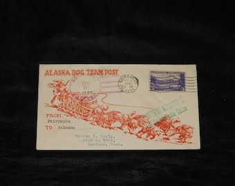 1942 WW2 Alaska Dog Team Post Cover Mailed Fairbanks to Solomon Censor Stamp World War 2 Dog Sled Carried