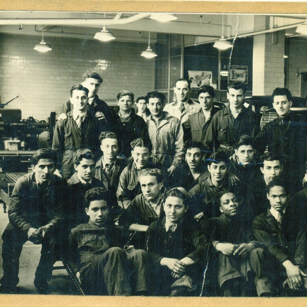 1930s Integrated African American Black Men Auto Shop Class Photo Men Overalls NY NYC Photograph