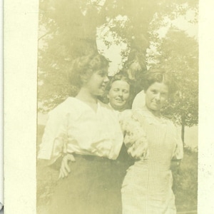 Teen Girls Friends Hand on Waist 1920s RPPC Real Photo Postcard Antique Photograph Black White Photo