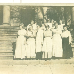So Hard To Get Girls To Look the Same Direction Old Women 1910s Antique RPPC Real Photo Postcard Photograph Black White Photo
