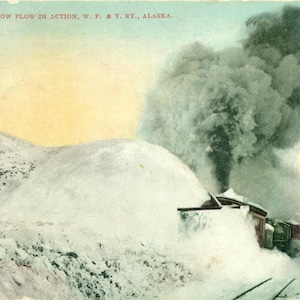 1909 Rotary Snow Plough White Pass Yukon Route Train Antique Color Postcard Mailed Seattle World's Fair Annulla timbro postale
