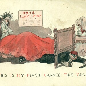 1912 schrikkeljaar Chicago IL gemaild briefkaart rover onder kraal dit is mijn eerste kans dit jaar nieuwigheid grap