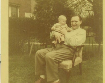 1952 Ethnic Jewish Grandfather Holding Baby 50s Color Photo Vintage Photograph