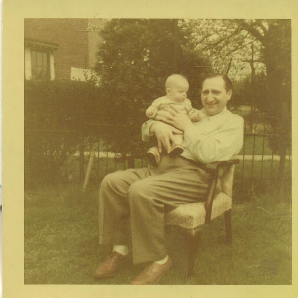 1952 Ethnic Jewish Grandfather Holding Baby 50s Color Photo Vintage Photograph