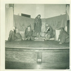 1950s School Play Boys With Comically Fake Beards Costumes Vintage Photograph Black White Photo