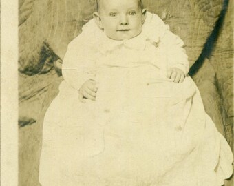 1909 IL Cute Baby Portrait Mailed With Message Written from the baby Antique RPPC Real Photo Postcard
