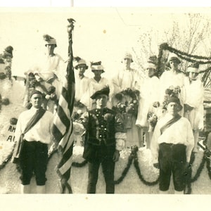 American Legion Parade Float Men Women In Costume 1920s Antique RPPC Real Photo Postcard Photograph Black White Photo