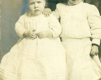 Charleston MO Toddler Girls Upset Baby Sister Studio Portrait 1910s Antique RPPC Real Photo Postcard