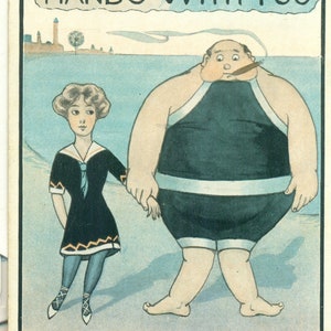 1914 Ik zou graag de handen met je vasthouden Sigaren rokende man op het strand Vrouw gemailde groet ansichtkaart kleur antiek