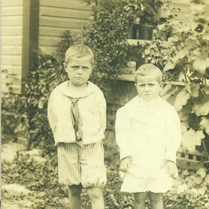 Grumpy Barefoot Boys Would Rather Be Playing Frowns Antique RPPC Real Photo Postcard Photograph Black White Photo