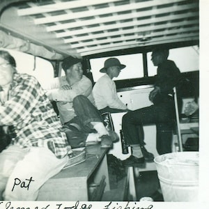 Men Sitting in the Flishing Lodge 1955 1950s Photo Vintage Black and White Photograph