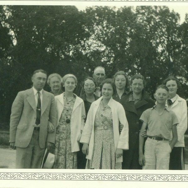 Kirkwood Family Reunion Group Photo Hays Kansas 1930s 40s Vintage Black and White Photo Photograph