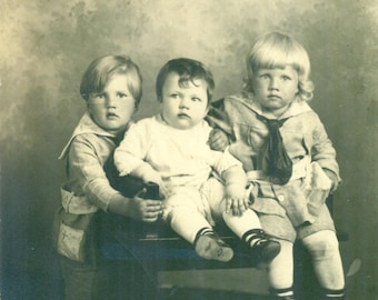 Chubby Cheek Curly Hair Brothers Studio Portrait RPPC Real Photo Postcard Antique